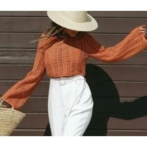 VICI x Summer of Diane Crochet Long Sleeve Top Small Orange Summer Vacation NWT